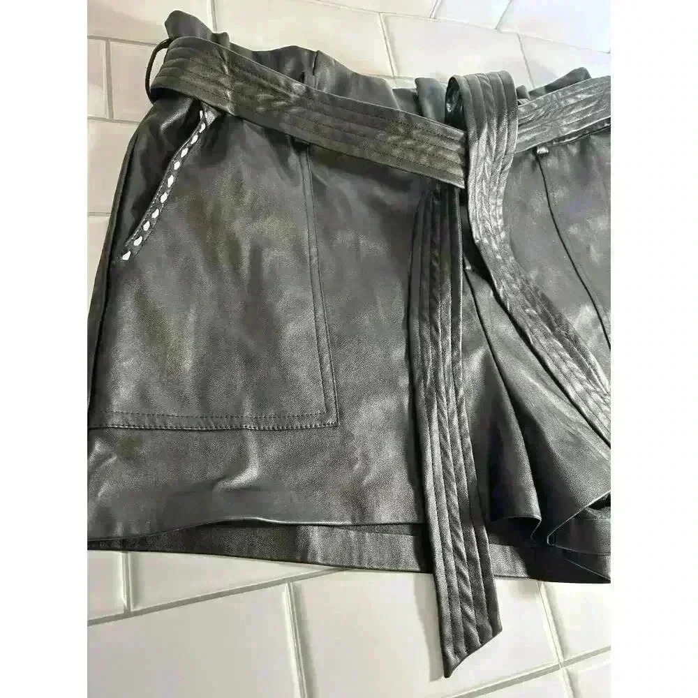 Faux Leather Black Paper Bag Shorts Large L Vegan Leather - Picture 3 of 8